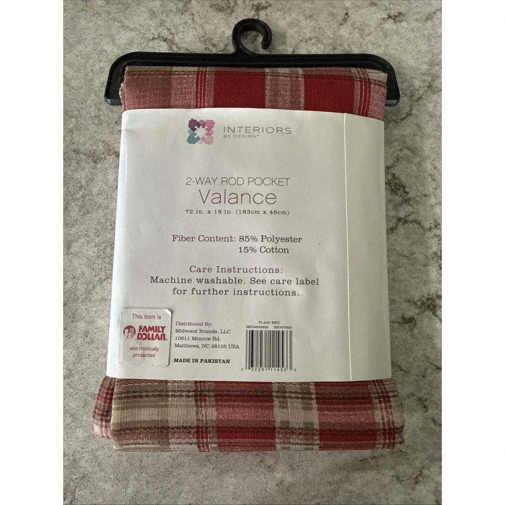 Window Curtain Valance Red Tan Plaid Kitchen Cottage 72X18 Inch Farmhouse